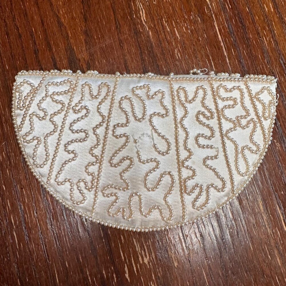 Vintage 50s Beaded Champagne Colored Hand Bag Clutch - Picture 6 of 9